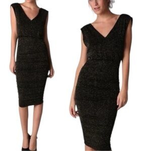 Alice + Olivia Ruched Bodycon Sparkly Glitter Party Cocktail Dress -Black -Small